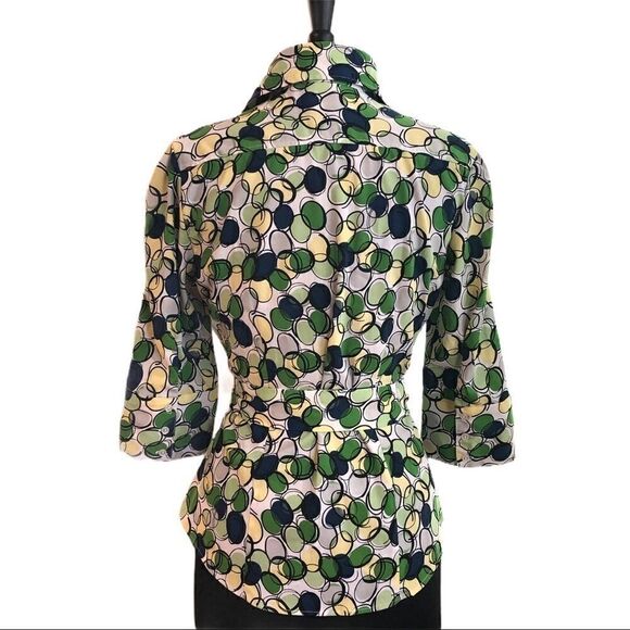 Tailor B Moss Retro Bubble Print Tie Waist Blouse Sz M 70s Style Top - Picture 6 of 11